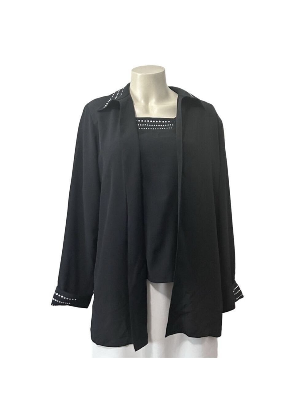 Drapers & Damons Black Cardigan Tank Set Crystal Embellished Size 8